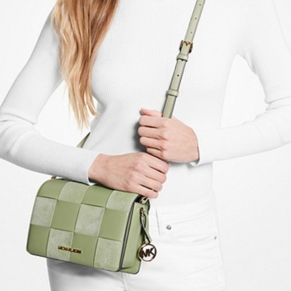 Michael Kors Mercer Small Woven Faux Leather and Suede Crossbody Bag Purse   Nwt - Picture 2 of 3